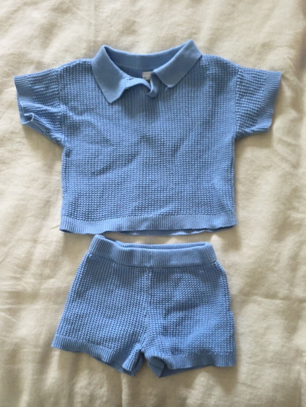Light Blue Knit Polo Top & Matching Shorts Set | 0-3M